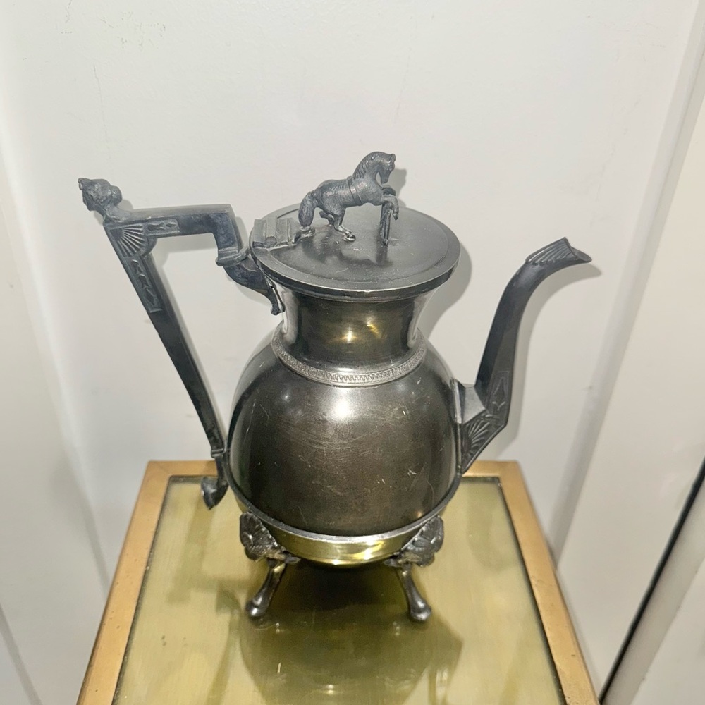 Webster MFG Silver Plate Footed Pot W Horse Finial
